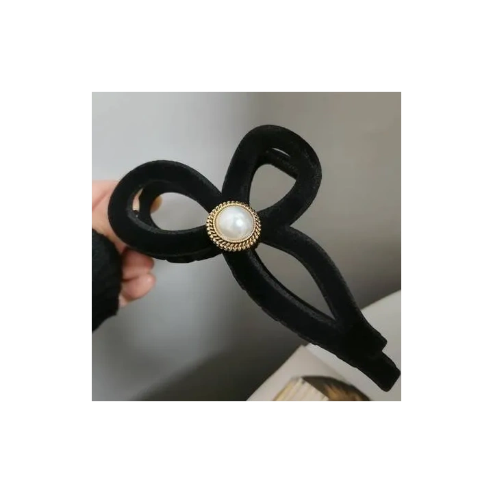 ECARLA spinka-klamra do włosów Vintage Velvet Czarna z perłą SP336 