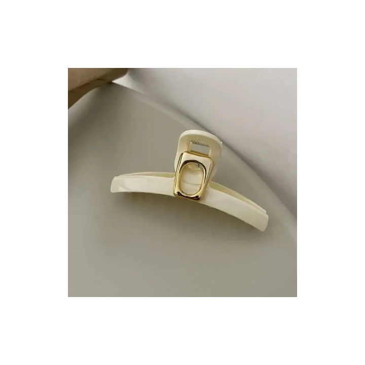 ECARLA spinka-klamra do włosów ze złotą ozdobą 11cm Biała SP304B 