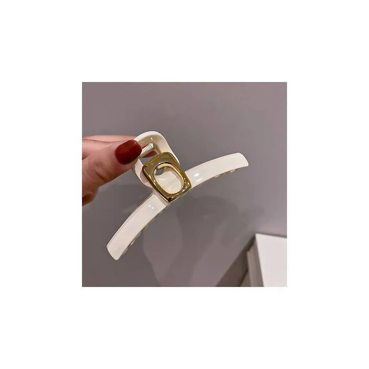 ECARLA spinka-klamra do włosów ze złotą ozdobą 11cm Biała SP304B 
