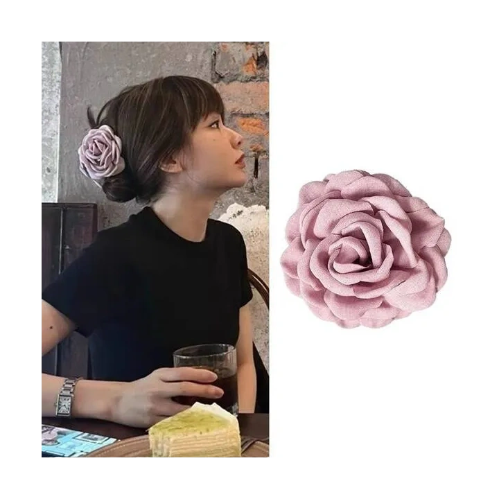 ECARLA spinka-klamra do włosów Kwiat z tkaniny Pudrowy róż XL 9cm SP288R