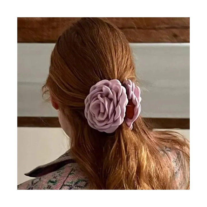 ECARLA spinka-klamra do włosów Kwiat z tkaniny Pudrowy róż XL 9cm SP288R