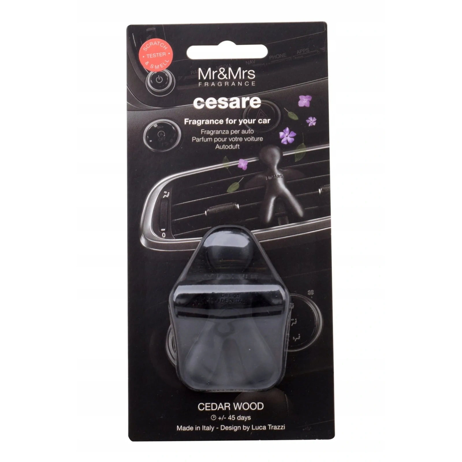 MR&MRS FRAGRANCE Cesare odświeżacz do samochodu Czarny CEDAR WOOD 12g