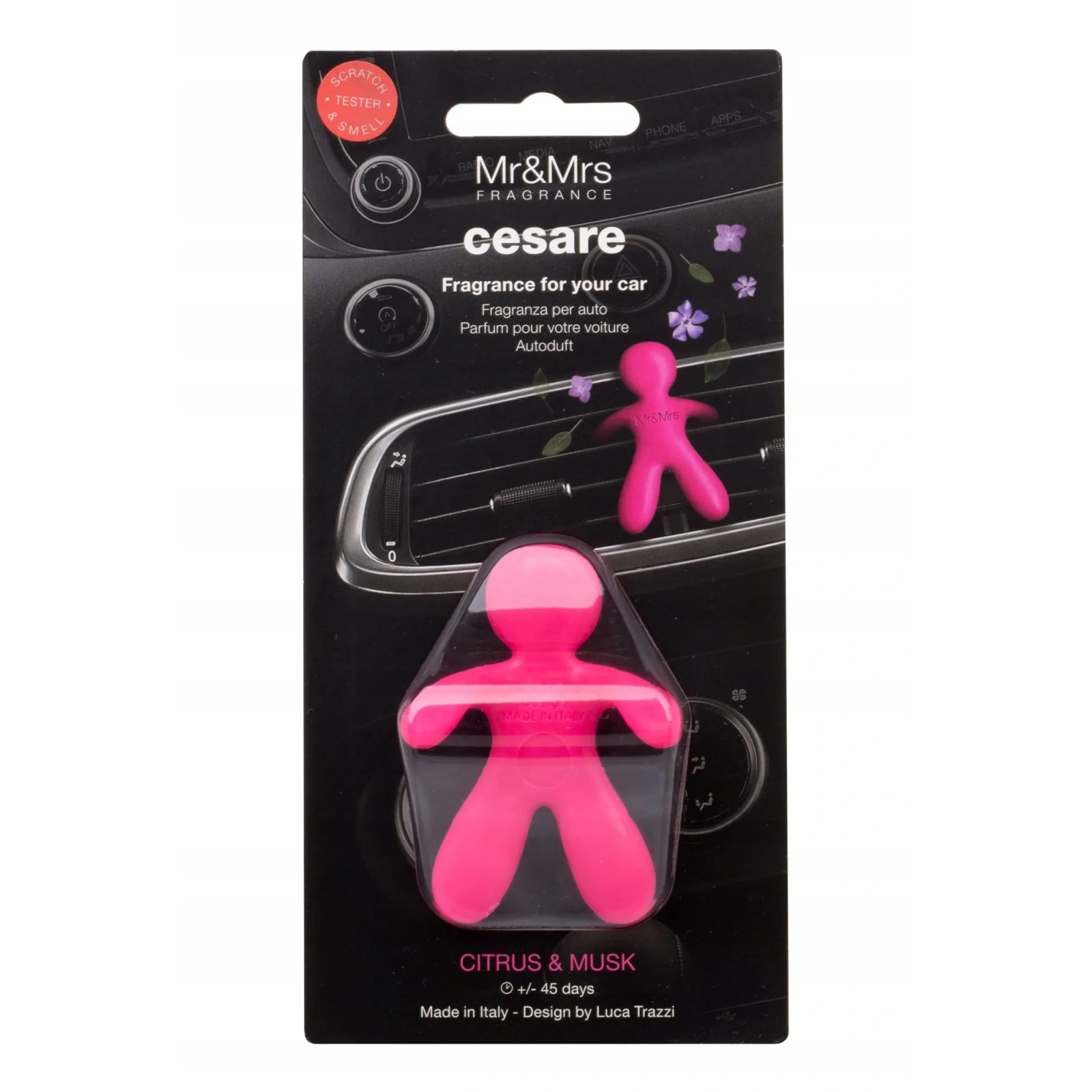 MR&MRS FRAGRANCE Cesare odświeżacz do samochodu Różowy CITRUS&MUSK 12g