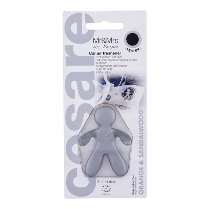 MR&MRS FRAGRANCE Cesare odświeżacz do samochodu Srebrny ORANGE&SANDAL WOOD 12g