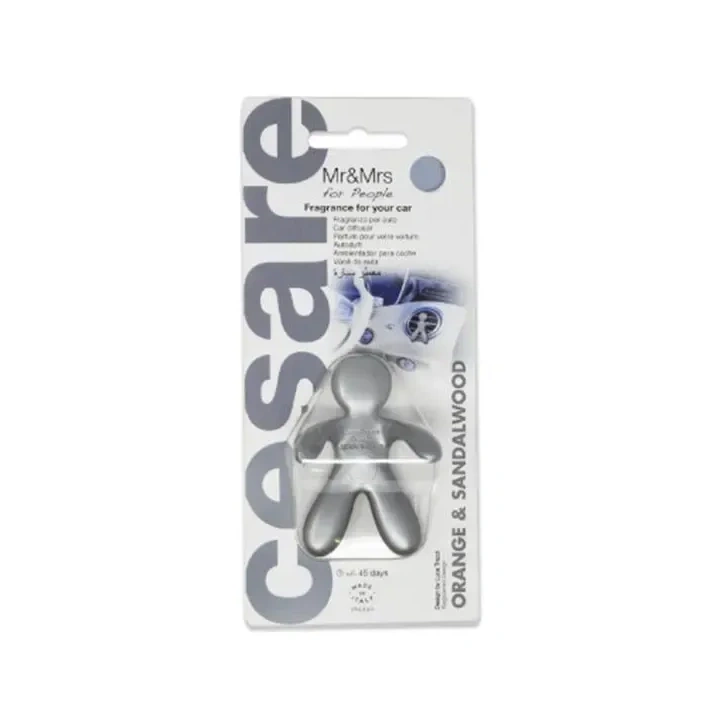 MR&MRS FRAGRANCE Cesare odświeżacz do samochodu Srebrny ORANGE&SANDAL WOOD 12g