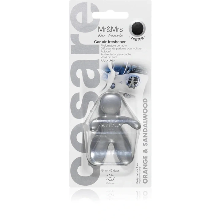 MR&MRS FRAGRANCE Cesare odświeżacz do samochodu Srebrny ORANGE&SANDAL WOOD 12g