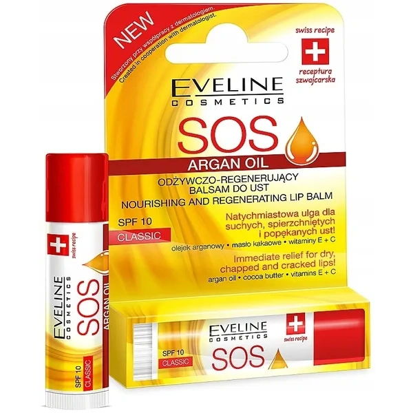 EVELINE SOS Argan Oil pomadka ochronna regenerująca Peach SPF 10 5ml