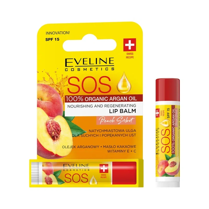 EVELINE SOS Argan Oil pomadka ochronna regenerująca Peach SPF 10 5ml
