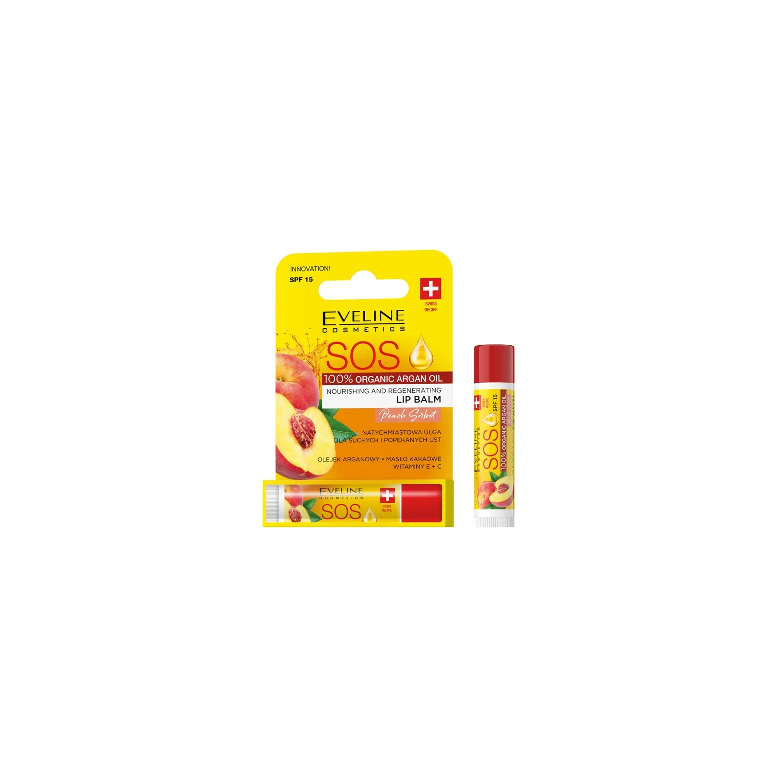 EVELINE SOS Argan Oil pomadka ochronna regenerująca Peach SPF 10 5ml