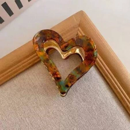 ECARLA spinka do włosów metalowa Serce masa perłowa Panterka Zielona SP341ZIE