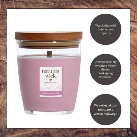 WOODWICK Natures Wick średnia świeca w słoiku Woodland Rose 284g