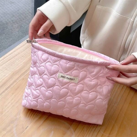 ECARLA kosmetyczka jednokomorowa pikowana Serca Różowa KS120R