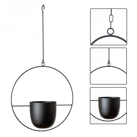 ECARLA doniczka na kwiaty wisząca 14cm Czarna ROS15