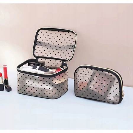 ECARLA kosmetyczka kuferek transparentna 12x21x13cm Czarne Serca KS125