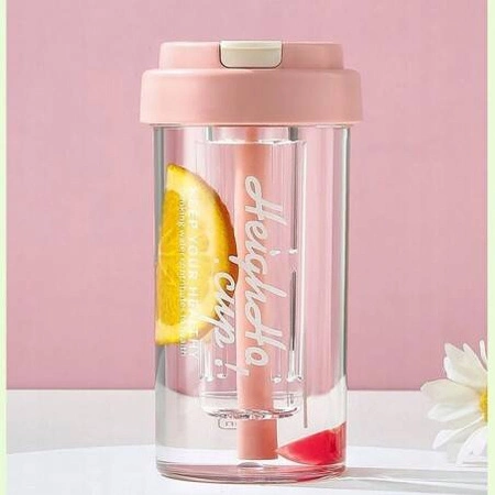 ECARLA bidon na wodę z koszyczkiem i słomką 600ml Luck! Różowy BD32R