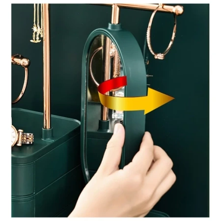 ECARLA organizer na biżuterię szafeczka z lusterkiem i szufladami Zielony