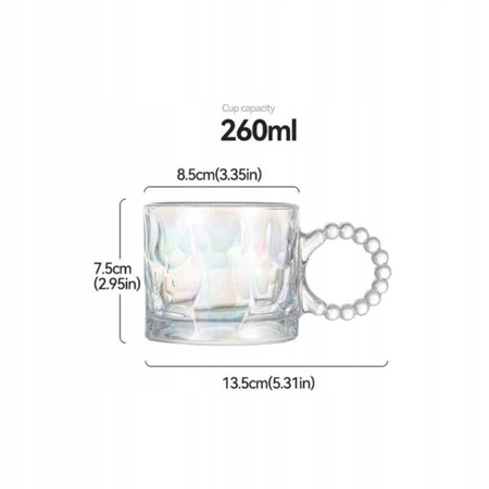 ECARLA szklanka z uchem opalizująca do kawy z Różową Kokardką SZK80 270ml