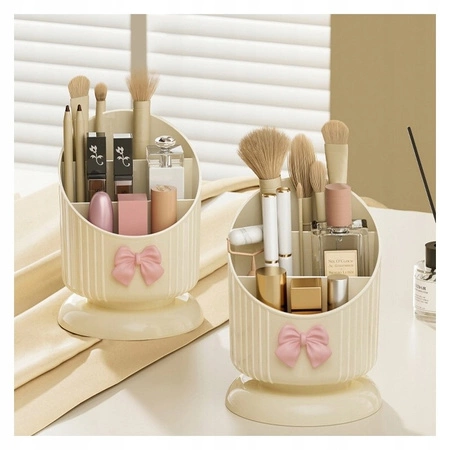 ECARLA organizer na pędzle 15,8x11cm Kremowy z różową kokardką CB67