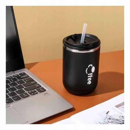 ECARLA kubek termiczny ze słomką, termos zamykany 500ml Czarny CUP07WZ3
