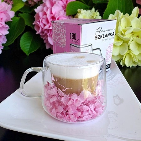 ECARLA filiżanka termiczna z podwójnym dnem i hortensją w środku Róż SZK74 180ml