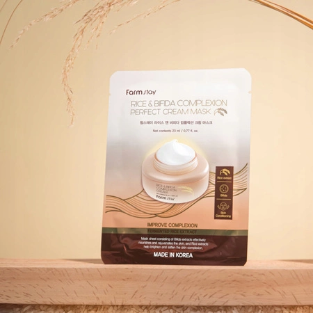 FARMSTAY Rice & Bifida mleczna maska do twarzy w płacie 10x23ml