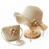 ECARLA kapelusik i torebka słomkowa, dziecięca Beżowy Kwiatek CZ55