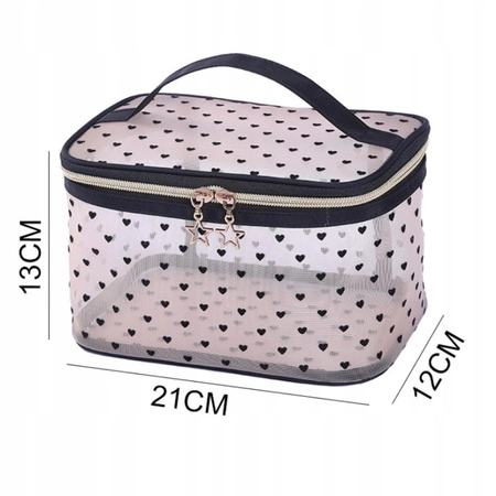 ECARLA kosmetyczka kuferek transparentna 12x21x13cm Czarne Serca KS125