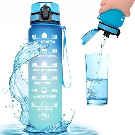 ECARLA butelka na wodę z miarką 1l Ombre Granat z Turkusem BD17