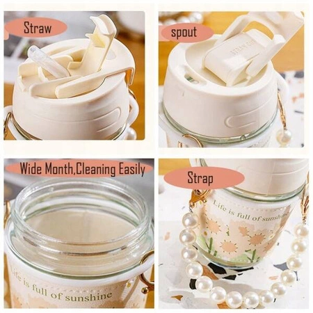 ECARLA bidon szklany z uchwytem i perełkami 350ml Sunshine SZK81