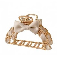 ECARLA spinka do włosów klamra XL Złota z Beżową Kokardą SP261K
