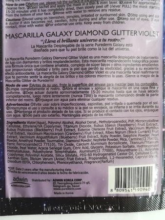 PUREDERM Galaxy Diamond Glitter maska do twarzy w płacie Ametyst 10g