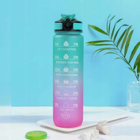 ECARLA butelka na wodę z miarką i słomką 1l Ombre Zieleń z Różem BD19