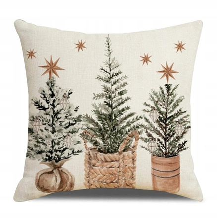 ECARLA Zima Świąteczna poszewka na poduszkę Boho 45x45 TRZY CHOINKI POD249