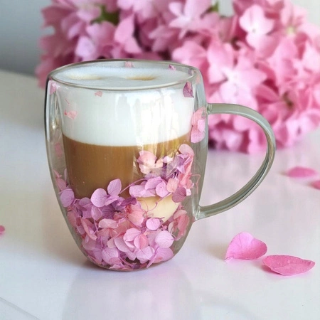 ECARLA szklanka termiczna z podwójnym dnem z hortensją w środku 300ml Róż SZK165