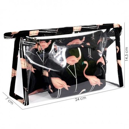 ECARLA zestaw 3 kosmetyczek Czarne w różowe flamingi KS65WZ2