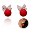 ECARLA kolczyki wiszące Czerwone Kule z kokardami, cyrkonie K1688