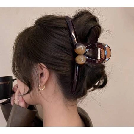 ECARLA spinka-klamra do włosów z kulkami 12x5cm Brązowa SP353