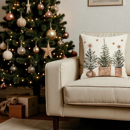 ECARLA Zima Świąteczna poszewka na poduszkę Boho 45x45 TRZY CHOINKI POD249