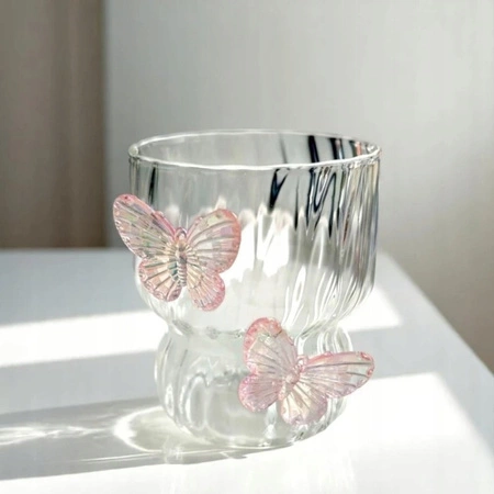 ECARLA szklanka z falowanymi ściankami MOTYL Róż 260ml SZK161