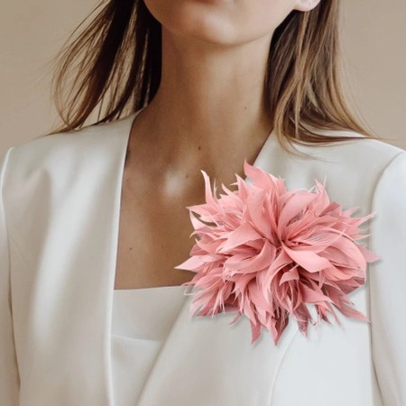 ECARLA broszka ozdobna, spinka do włosów 2w1 Pióra Pudrowy Róż BZ207R