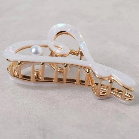 ECARLA spinka do włosów metalowa Serce masa perłowa Biała SP342B