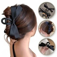 ECARLA spinka-klamra do włosów z kokardą materiałowa Czarna SP333