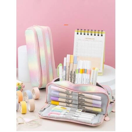 ECARLA piórnik wielofunkcyjny trzykomorowy Tęczowy PR02