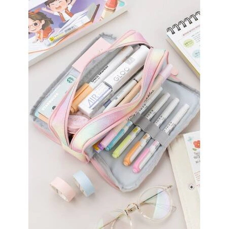 ECARLA piórnik wielofunkcyjny trzykomorowy Tęczowy PR02