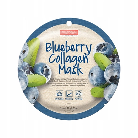 PUREDERM Collagen Mask maska do twarzy w płacie Blueberry 18g