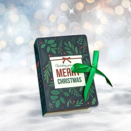 ECARLA pudełko prezentowe świąteczne z kokardą 13x9x4,5cm Merry Christmas Zielone OPO33