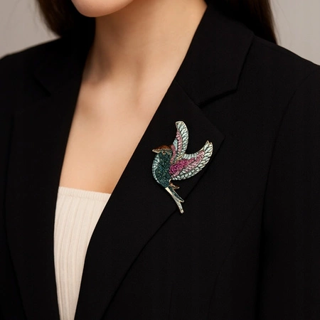 ECARLA broszka kryształowa kolorowy PTAK cyrkonie BZ222