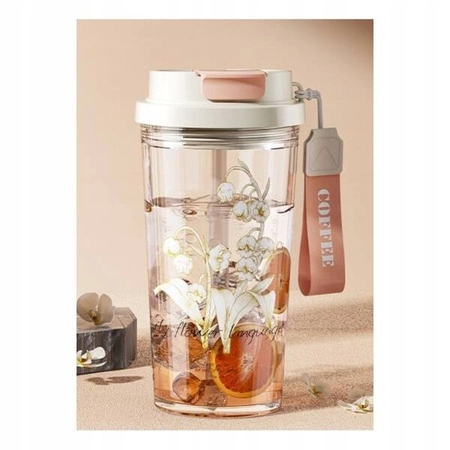 ECARLA kubek z uchwytem i ustnikiem 550ml Przezroczysty Konwalia BD29