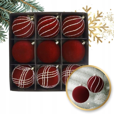 ECARLA komplet bombek bożonarodzeniowych średnica 8cm Bordo BSN67 9szt