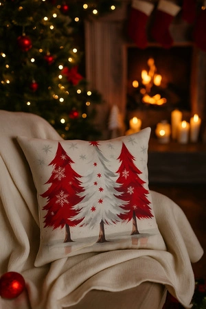 ECARLA Zima Świąteczna poszewka na poduszkę Boho 45x45 TRZY CHOINKI POD243
